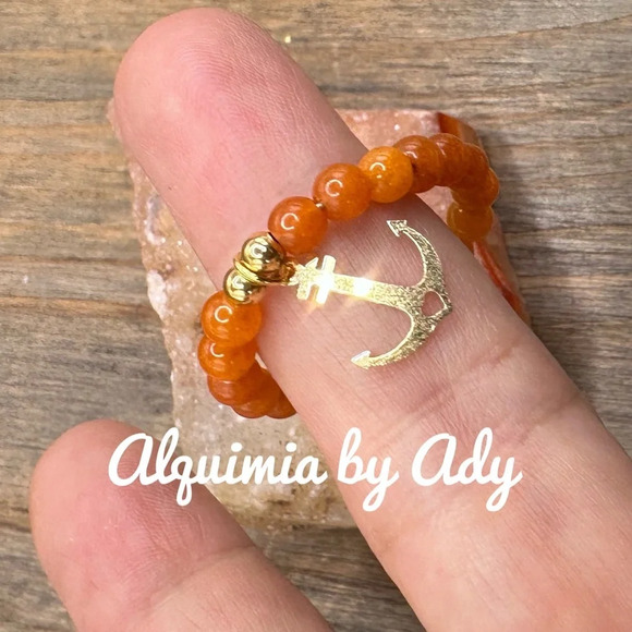 Carnelian gold anchor pendant dainty beaded handmade ring/fall vibes/boho - Picture 1 of 7